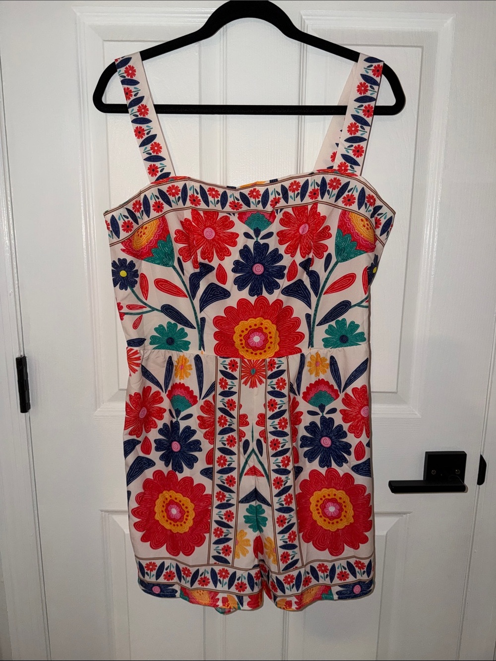 Floral Embroidered- Look Sleeveless Romper in Cream and Multi Colors